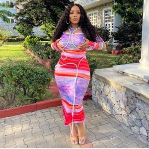 Multi color cut out dress